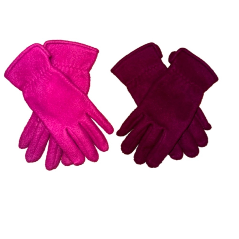 2 pairs of Teddy Bear Fabric Gloves, Magenta Pink and Deep Plum Size Womens L/XL
